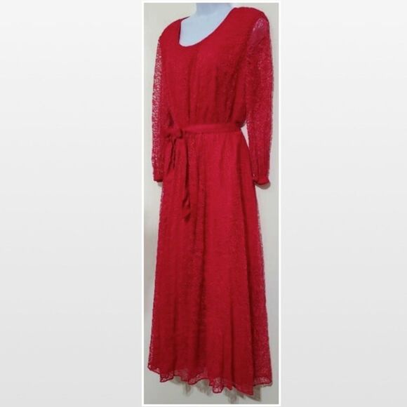 Vintage Red Lace Maxi Dress - Picture 6 of 11